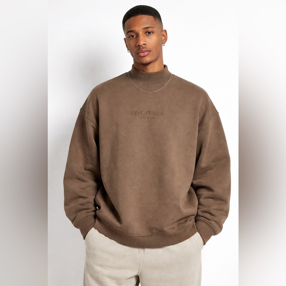 Essentials Fear of God Brown Mockneck Sweatshirt, Small